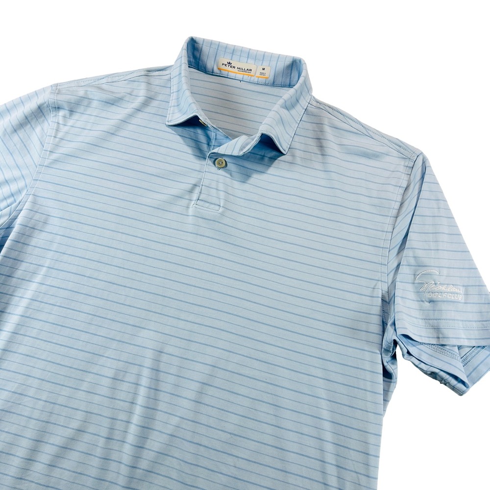 Peter Millar Polo Shirt Mens M Blue Striped Featherweight Nicklaus Golf Club